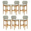 Ver imagem 1 de Kit 6 Banquetas Alta Estofada Rafine Madeira Maciça Castanho Linho Verde