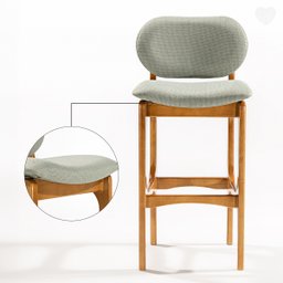 Kit 6 Banquetas Alta Estofada Rafine Madeira Maciça Castanho Linho Verde - 6