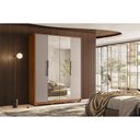 Ver imagem 1 de Guarda Roupa Solteiro 4 Portas e 3 Gavetas C/ 2 Espelhos e Pés Attore Nogueira Touch/nude Prime -