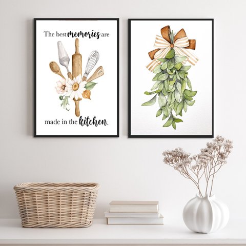 Kit 2 Quadros para Cozinha - Memórias 33x24cm - com Vidro:madeira Preta