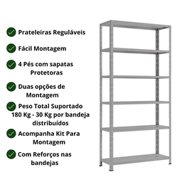 Prateleira Armário Estante Aço Reforçada 6 Bandejas 90 Cm:cinza - 3