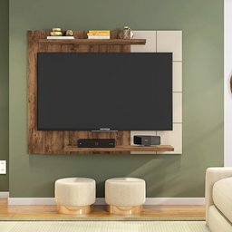 Painel para Tv até 58 Polegadas 2 Prateleiras Cross Jatobá/off White - Caemmun - 2