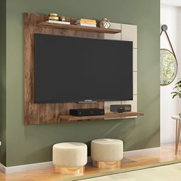 Painel para Tv até 58 Polegadas 2 Prateleiras Cross Jatobá/off White - Caemmun - 6