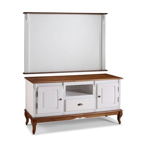 Conjunto Rack 60811m + Painel 50505 para Sala Pés Luiz Xv 1 Gaveta 2 Portas - Branco/imbuia