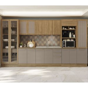 Armário de Cozinha Modulada Completa 08 Peças 4,00m Botanic Kappesberg - Nogueira/fendi