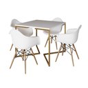 Ver imagem 2 de Mesa Jantar Industrial Quadrada 90cm Branca Base V Dourada com 4 Poltronas Eames Eiffel Daw Madeira