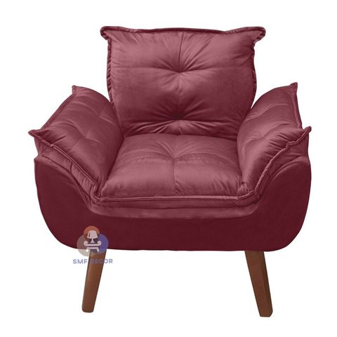 Poltrona/cadeira Decorativa Glamour com Pés Quadrado Vinho / Bordô