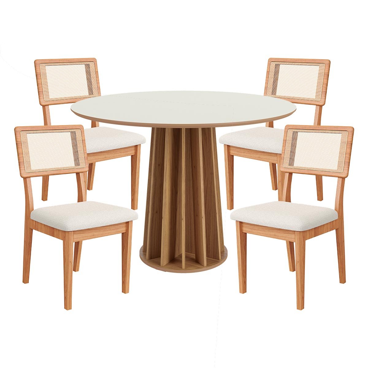 Conjunto Mesa de Jantar Redonda 4 Cadeiras Enconto Tela 100% Mdf Branco/bege Dalla Costa - 2