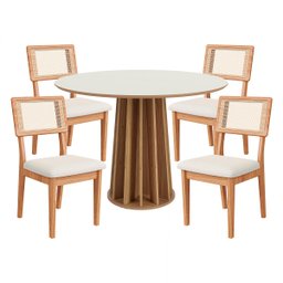 Conjunto Mesa de Jantar Redonda 4 Cadeiras Enconto Tela 100% Mdf Branco/bege Dalla Costa - 1