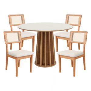 Conjunto Mesa de Jantar Redonda 4 Cadeiras Enconto Tela 100% Mdf Branco/bege Dalla Costa