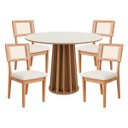 Ver imagem 1 de Conjunto Mesa de Jantar Redonda 4 Cadeiras Enconto Tela 100% Mdf Branco/bege Dalla Costa