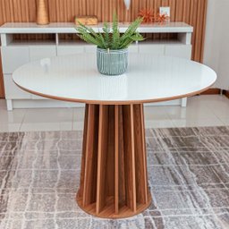 Conjunto Mesa de Jantar Redonda 4 Cadeiras Enconto Tela 100% Mdf Branco/bege Dalla Costa - 2