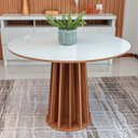 Ver imagem 2 de Conjunto Mesa de Jantar Redonda 4 Cadeiras Enconto Tela 100% Mdf Branco/bege Dalla Costa