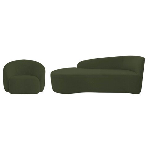 Kit Divã Recamier Orgânico França 140cm Lado Esquerdo e Poltrona Amore Linho