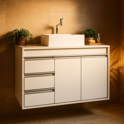 Gabinete de Banheiro com Pia e Gavetas Pérola 80cm Montado Fimap Branco