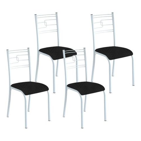 Kit 4 Cadeiras Paraty Corino Tempest Preto Tubo Branco