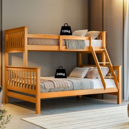 Beliche com Cama Casal Solteiro Madeira Maciça Grade Escada - 3