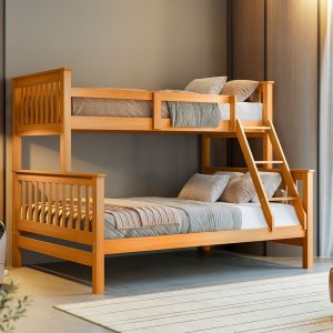 Beliche com Cama Casal Solteiro Madeira Maciça Grade Escada
