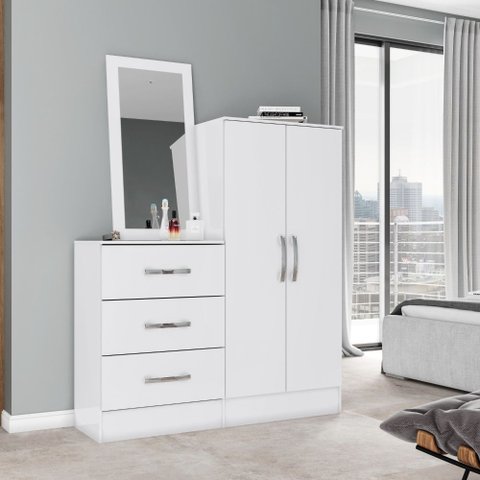Cômoda Sapateira Multiuso Prime B700 Briz 2 Portas 3 Gavetas Penteadeira com Espelho Branco Henn