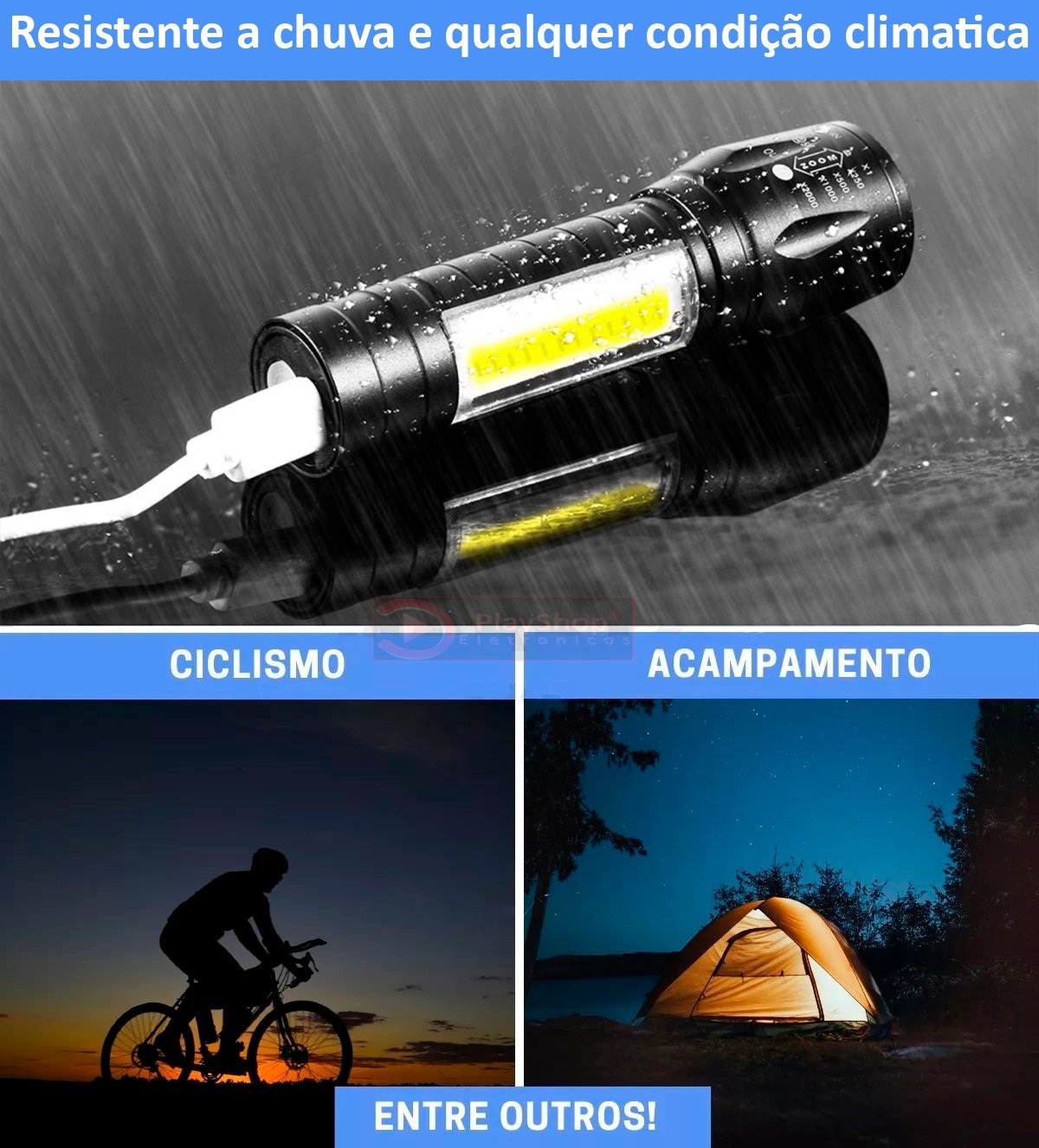 Kit Farol Lanterna Bike Bicicleta Recarregável USB Zoom Profissional Sinalizador Led + Suporte Unive - 6