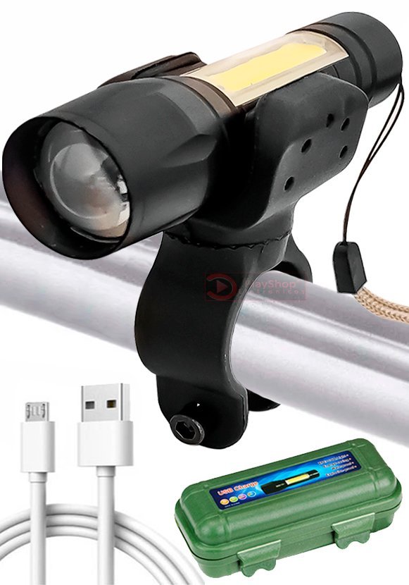 Kit Farol Lanterna Bike Bicicleta Recarregável USB Zoom Profissional Sinalizador Led + Suporte Unive - 1