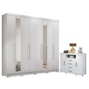 Ver imagem 1 de Guarda Roupa Casal Master New 8 Portas 4 Gavetas com Espelho Cômoda Havana com Rodízios Branco