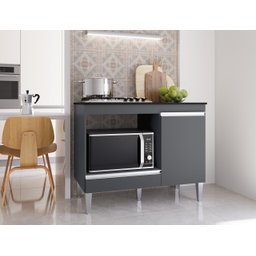 Balcão para Cooktop 4 e 5 Bocas e Forno Microondas Carla Cinza - Ajl Móveis - 2