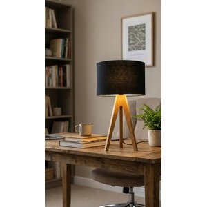Abajur de Mesa para Escritório 50cm de Madeira Tripé Wells Cedro Preto