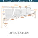 Ver imagem 4 de Longarina 4 Lugares Nr-17 Dubai Fratini 226 Cm (larg) Aço Carbono, Cromado e Pintura Cinza C/ Braç