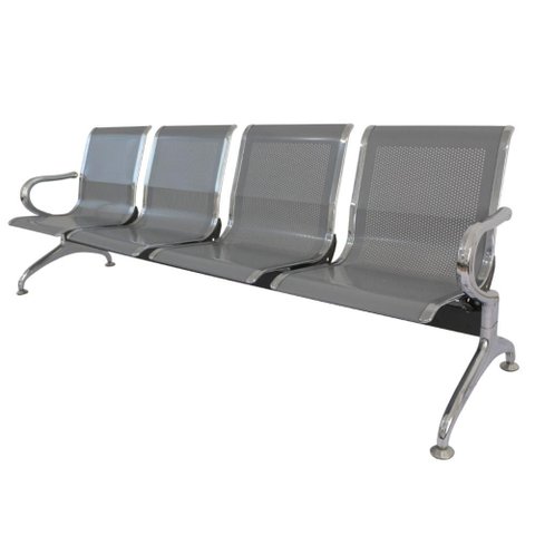 Longarina 4 Lugares Nr-17 Dubai Fratini 226 Cm (larg) Aço Carbono, Cromado e Pintura Cinza C/ Braç