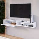 Ver imagem 4 de Rack Suspenso 1.8 Estante Home Tv Smart 70 Polegadas 1 Porta Nicho Puxador Concha Sala Quarto Branco