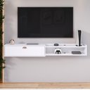 Ver imagem 2 de Rack Suspenso 1.8 Estante Home Tv Smart 70 Polegadas 1 Porta Nicho Puxador Concha Sala Quarto Branco