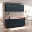 Ver imagem 1 de Cozinha Compacta Modulada 7 Portas 3 Gavetas 100% MDF 1 Tampo Sevilha Azul/Órion
