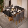 Conjunto Sala de Jantar Mesa Tampo Preto C/ Vidro 4 Cadeiras Dj Móveis Freijó Kiara Lunar Lidia - 4