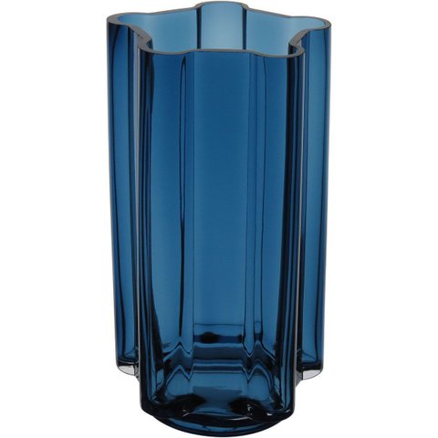 Vaso Decorativo de Vidro Azul 23x12x12cm Enfeite Sala Mesa Estante Aparador