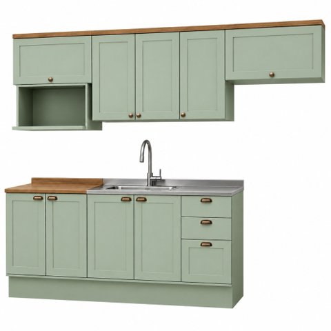 Cozinha Completa 9PTS 3GAVS s/Tpo Iluminata Verde Mint/Ebano