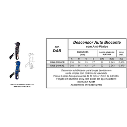 Kit Descensor Auto-blocante para Corda de 10 a 12mm com Mosquetão Oval - 3
