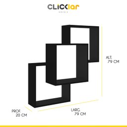 Kit 2 Nichos Prateleiras Decorativas Quadrado 79 Cm Sala Quarto Escritório Mdp Preto - Clicklar - 2