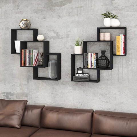 Kit 2 Nichos Prateleiras Decorativas Quadrado 79 Cm Sala Quarto Escritório Mdp Preto - Clicklar