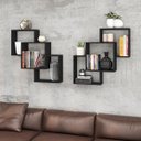 Ver imagem 1 de Kit 2 Nichos Prateleiras Decorativas Quadrado 79 Cm Sala Quarto Escritório Mdp Preto - Clicklar