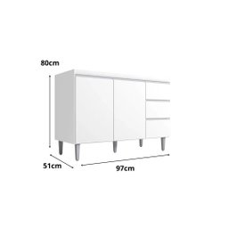 Balcão Gabinete para Cozinha Andréia 100cm 2 Portas 3 Gavetas:branco - 4