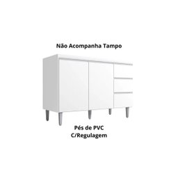 Balcão Gabinete para Cozinha Andréia 100cm 2 Portas 3 Gavetas:branco - 3