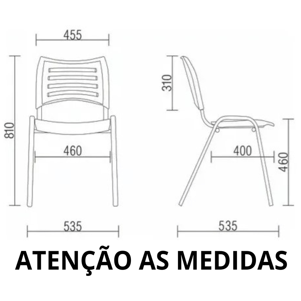 Kit com 4 Cadeira Iso Fixa Empilhavél Preta - 5