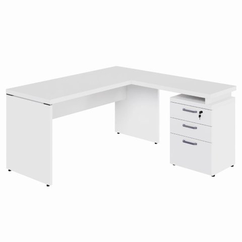Escrivaninha L 150cm X 150cm Gaveteiro 3 Gav. Pé Painel F5 Cor:branco