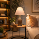 Ver imagem 3 de Abajur Encanto Luminãroa Decorativa Junco Sintético Avelã Cúpula Chinesa Algodão Cru