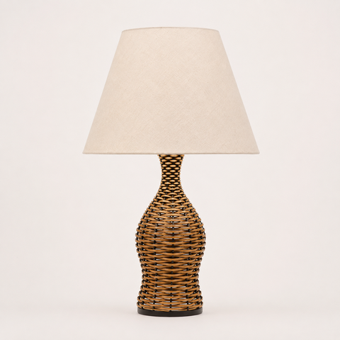 Abajur Encanto Luminãroa Decorativa Junco Sintético Avelã Cúpula Chinesa Algodão Cru