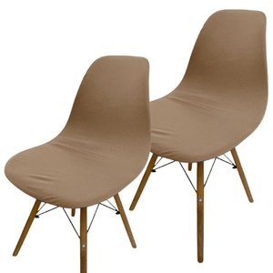 Kit 2 Capa de Cadeira Charles Eames Eiffel Pé Palito Malha Lisa:avelã Bege