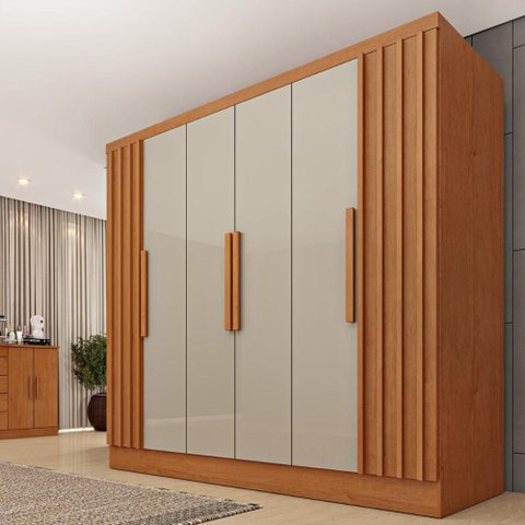 Guarda-Roupa Casal com 6 Portas e 4 Gavetas 180cm Multimóveis CR35491 Cinamomo/Off White