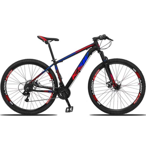 Bicicleta Aro 29 Ksw 24 Marchas Freios a Disco C-trava e K7 - 17 Preto-azul e Vermelho