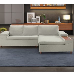 Sofá 3 Lugares com Chaise e Entrada USB Clássico 